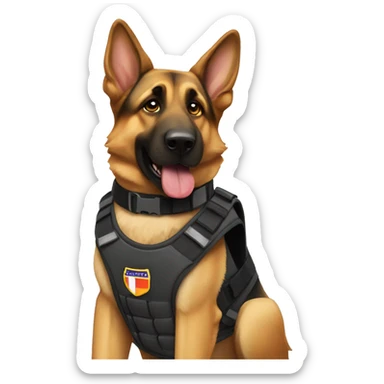 German shepherd service dog wearing a vest sticker