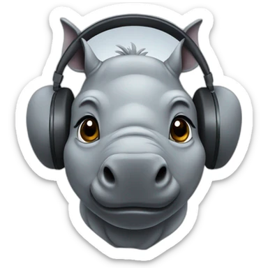 cute rhino with headphone sticker