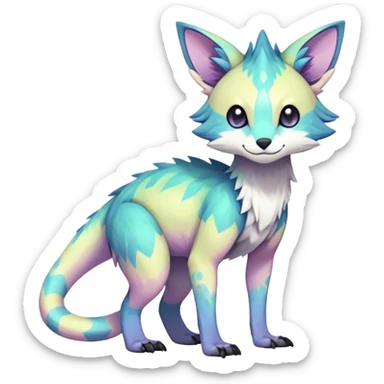 Rare realistic exotic pastel cute epic pretty beautiful handsome gorgeous aesthetic colorful vibrant Vernid-Trico-species-Fakemon-creature by LiLaiRa, 4 legs, 1 tail, random markings, (full body) sticker
