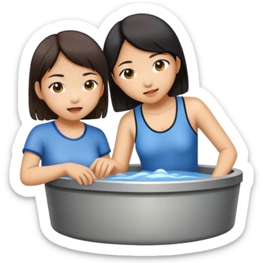 two asian girls in a pit sticker
