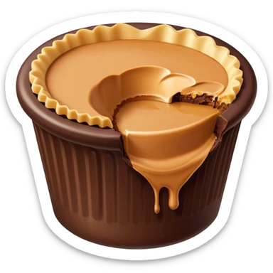 bitten peanut butter cup with smooth peanut butter filling inside chocolate cup, bright cute clean colors, rounded edges, simplified design sticker