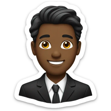 boy brown skin in a black suit, hair part way, smiling sticker