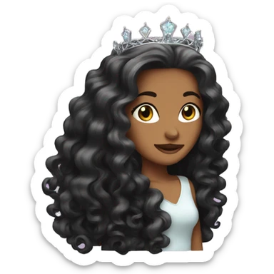 Long curly dark hair birthday tiara sticker