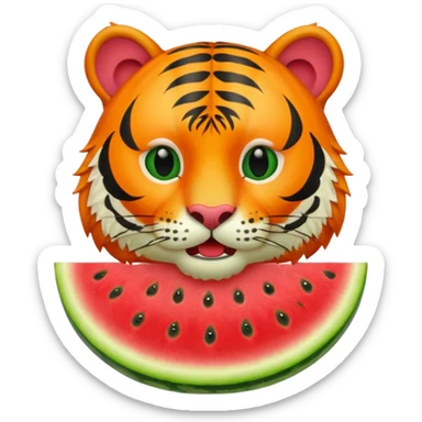 tiger with watermelon in mouth sticker