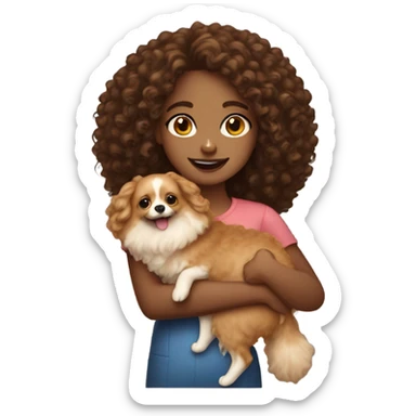 A curly girl holding pomerian sticker