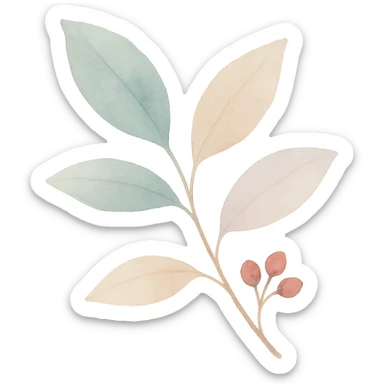 illustration of Kinkéliba leaves and seeds, watercolor style, calming atmosphere, no text sticker