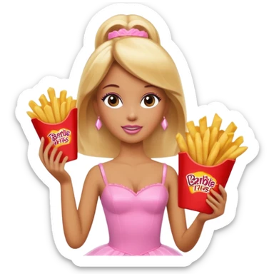 Brown skin blonde hair barbie ballerina holding hot fries chips  sticker