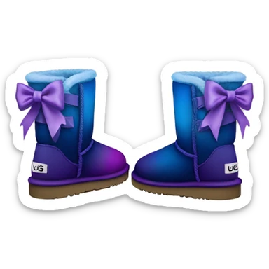 Realistic pair of dark blue to dark purple ombre fur Ugg boots with silk ribbon bows. sticker
