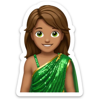 Terra from Roman Deities with long brown hair, green sequin toga sticker