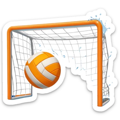 An icon showing a water polo ball floating on the surface of a pool, with a goal frame in the background, and water splashing around. The design captures the intensity of the game with visible ripples on the water. Transparent background highlights the excitement of water polo. sticker