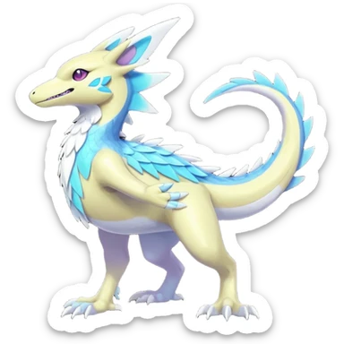 Colorful scaly flurry iridescent shiny bioluminescent translucent luminescent neon pastel bright pale Latios-Sergal-Vernid-Silvally-Renamon-Zeraora-Bastet-Fakémon-hybrid-fusion-creature, full body sticker