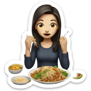 Brunette girl eating bad Thai food  sticker