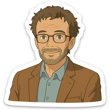 ghibli style portrait of Hartmut Rosa, German philosopher, neutral background sticker