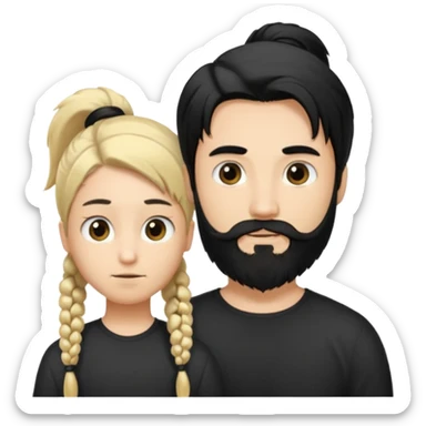 Man with long black hair tied in a tail and beard with a young blond short-haired without a beard sticker