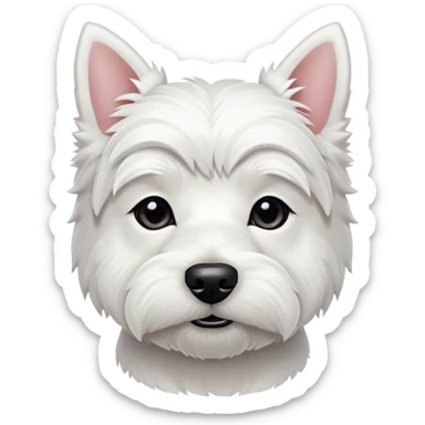 Cinematic Noble West Highland White Terrier Portrait Emoji, Poised and regal, with a compact, sturdy build and a pristine, well-groomed pure white coat, deep-set soulful dark eyes, Simplified yet sharp and sophisticated features, highly detailed, glowing with a soft, dignified glow, high shine, intelligent and loyal, stylized with an air of confidence, focused and attentive, soft glowing outline, capturing the essence of a watchful and determined companion, so majestic it feels as though it could trot out of the screen with effortless authority! sticker
