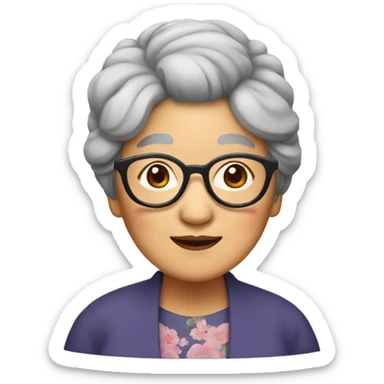 old asian grandma with bun hairstyle wearing glasses sticker
