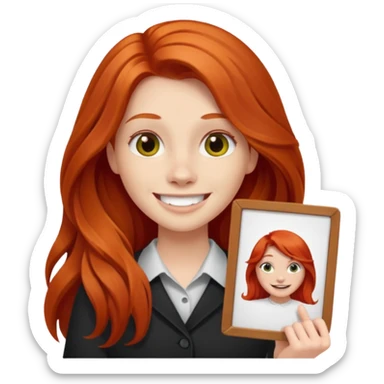 Long haired redhead holding a LURK sign sticker