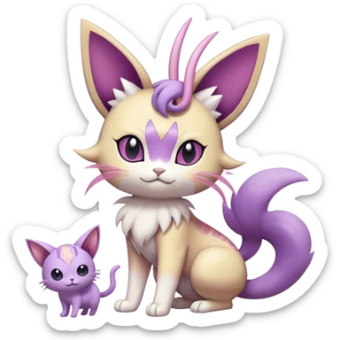 Meowth-Espeon-Skitty-Pokémon-Fakémon-hybrid-creature (full body) sticker
