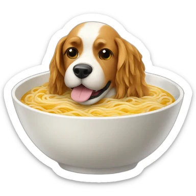 a dog inside a bowl of ramen sticker