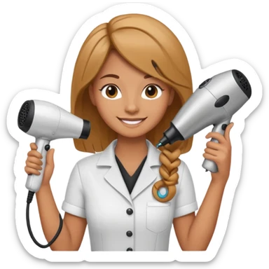 Parrucchiera con il phon in mano e la scrittura coiffeur assunta sticker