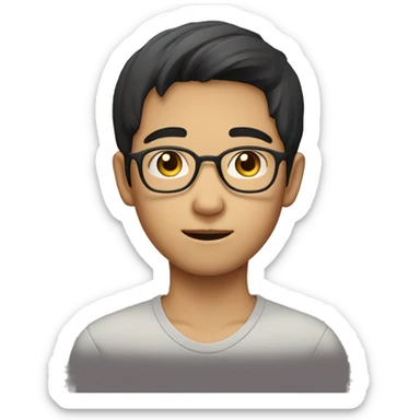 Asian boy middle parting hazel eyes thin glasses sticker