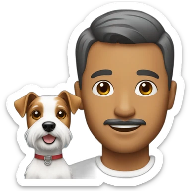 Man with modern hair cut with jack russell terrier dog sticker