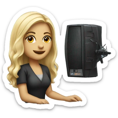 Audio technician blonde girl with an audio desk sticker