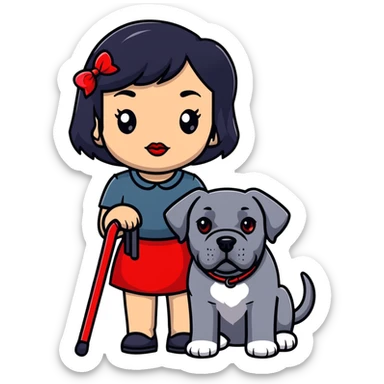 Fashionable girl with black hair and red lips with a Cane Corso dog sticker