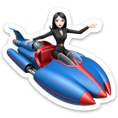 Ultra Jetson’s Jedi teen Morticia Addams flying a red and blue Zephyr-J Jumpspeeder anti-gravity repulsorlift powered by an imperial speeder steampunk hypercar  sticker
