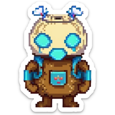 retro game horror character with stitched sack mask sticker