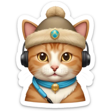 Cat wearing kazakh hat, listening music sticker
