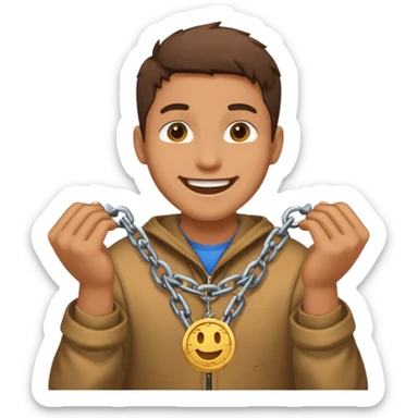 A relieved person breaking chains with a coin emoji sticker