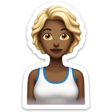 mulher loira com uma camiseta branca fazendo coração sticker