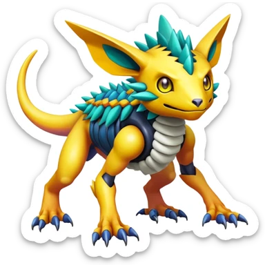  colorful warm-colored hot lush exotic modern cyber-Fakémon-Digimon-Trico-Vernid-creature (full body) sticker