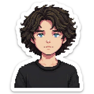 boy with slightly wavy hair designed as a letter stamp sticker