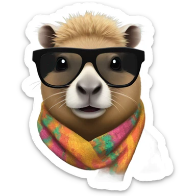 Capybara in black rave glasses and pashmina  sticker