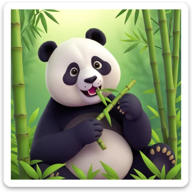 panda eating bamboo in forrest background, close up pose sticker