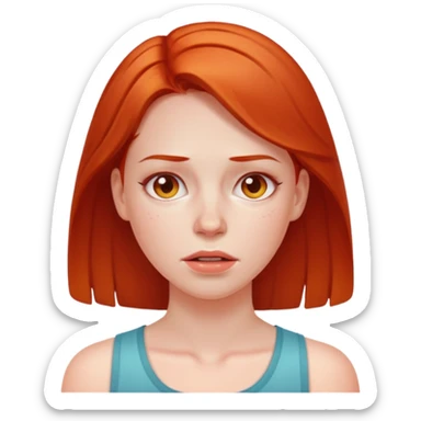 woman feeling very hot, sweating with face redish sticker