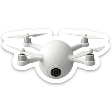 white drone with a ball-shaped body and propellers and arms attached directly to the sphere, no logo sticker