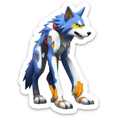 Cool Edgy Colorful Digimon-Fakemon-Wolf with edgy markings full body sticker