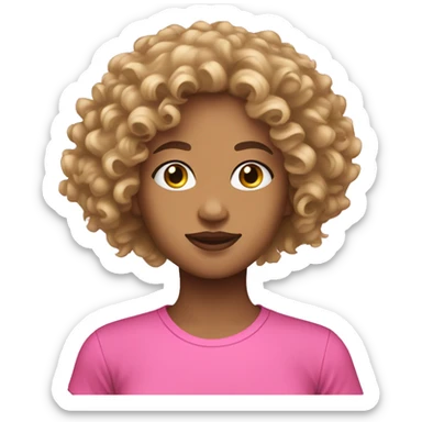 light skin woman curly hair with pink tight t shirt sticker