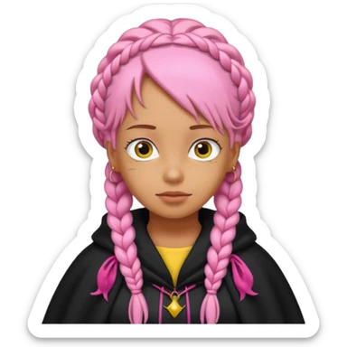 pink braids hair kid girl, wear black cloak, simpson style sticker