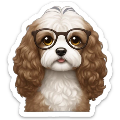 Long brown hair, eyeglassed turkish girl with white maltipoo sticker
