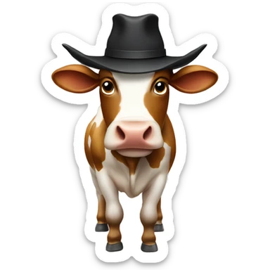 Cow with big horns and a hat with “PT” writren sticker