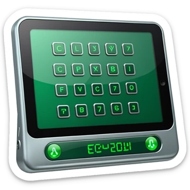generate an electronic cryptographic device. let the code be written in green on his screen. 4 different versions. do it as efficiently as possible. sticker