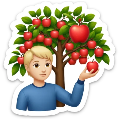 Person picking an apple off of a tree sticker