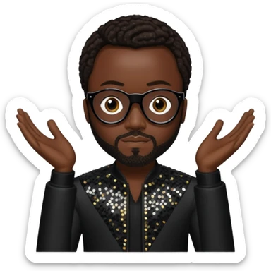 Will.i.am with dark skin, dark brown hair, black sequin outfit sticker