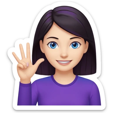 Grinning dark hair woman with blue eyes, wearing purple shirt - showing that somehting is obvious with her hand

 sticker