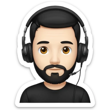 black and  hair with beard and headphones white skin male sticker