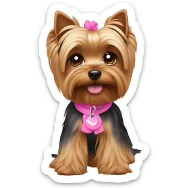 A yorkie dog with a pink  ིྀ sticker